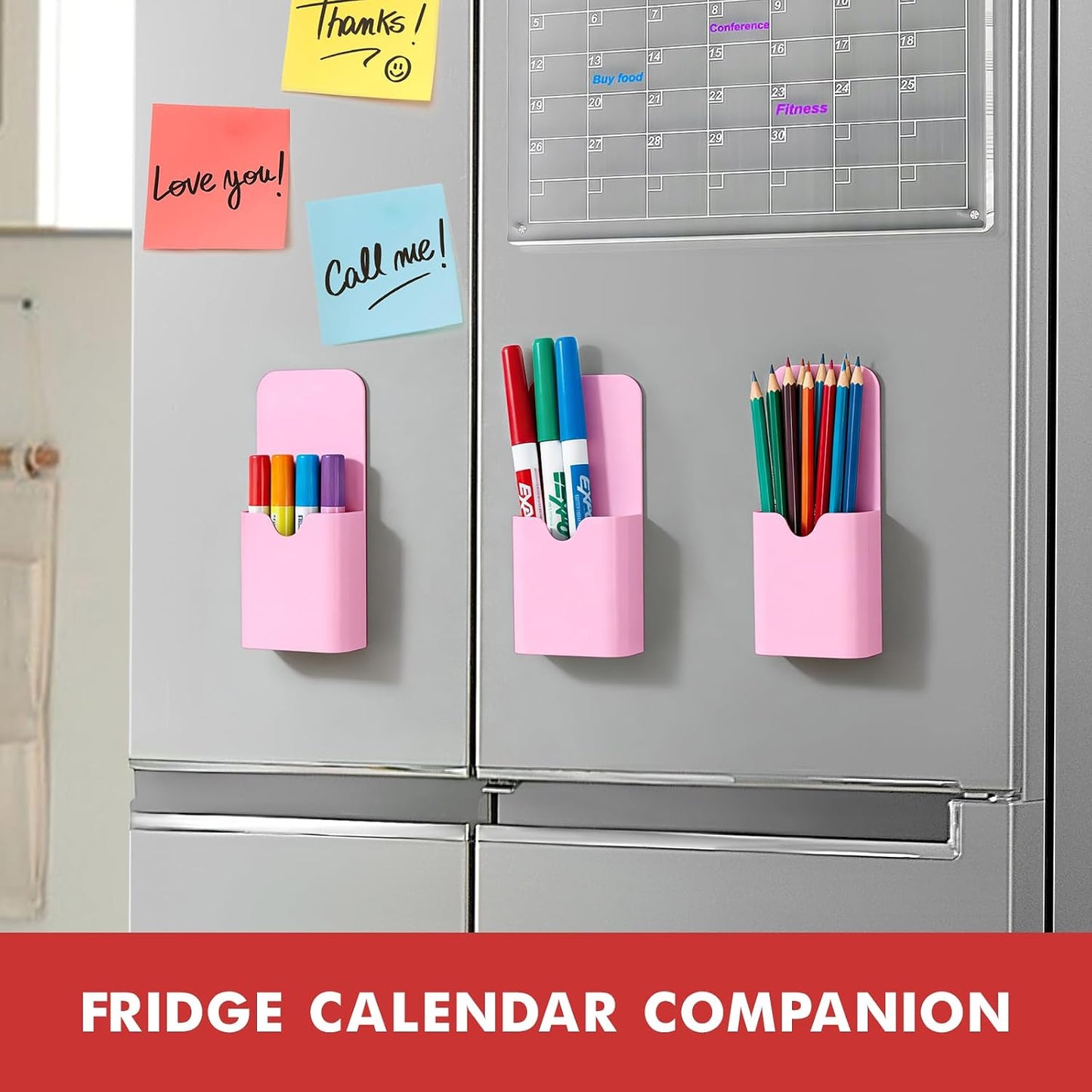 BEYGORM Magnetic Pen Holder for Refrigerator, Pencil Cup Organizer (Black) | Upgraded 1.5mm thick magnetic backing for whiteboards, lockers & fridge; 4 Pcs dry erase marker holder for classroom & office