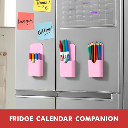 BEYGORM Magnetic Pen Holder for Refrigerator, Pencil Cup Organizer (Black) | Upgraded 1.5mm thick magnetic backing for whiteboards, lockers & fridge; 4 Pcs dry erase marker holder for classroom & office