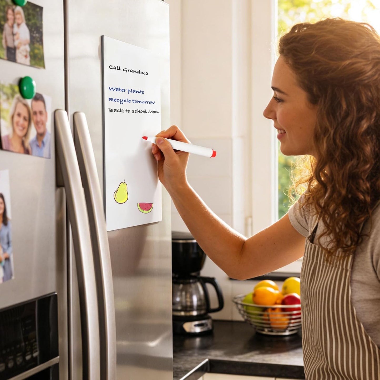 Magnetic Dry Erase Whiteboard for Fridge, 12"x8" Small White Board for Refrigerator, Grocery List & Meal Planner Kitchen Organizer with Stain Resistant Technology, Includes 3 Markers & Eraser