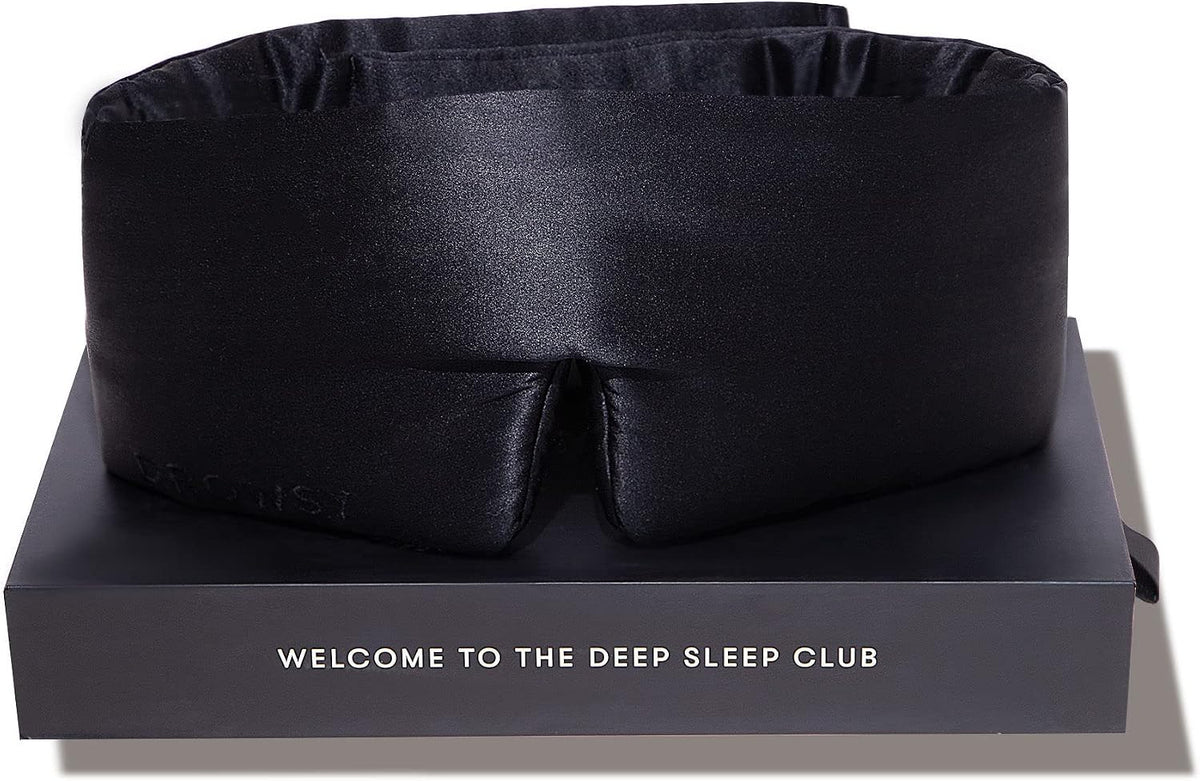 DROWSY Silk Sleep Mask - Face-Hugging, Padded Cocoon for Luxury Sleep in Total Darkness - 100% Pure Mulberry Silk, Skin-Hydrating & Adjustable (Midnight Blue)