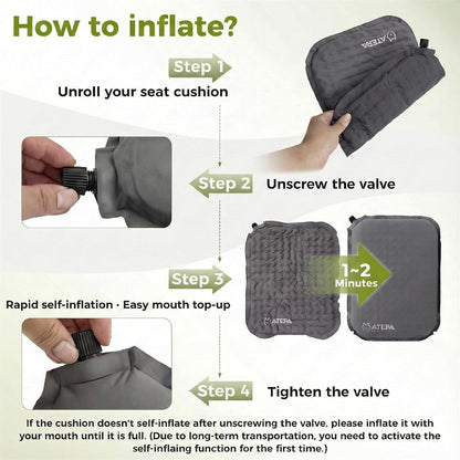 ATEPA Inflatable Seat Cushion | 2" & 2.5" foam core seat pad, Self inflating, Compact, Stadium, Airplane, Travel, Camping, Hiking, Sports events