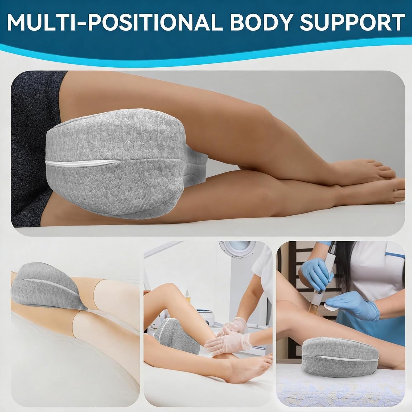 Knee Pillow for Side Sleepers Hip Pain, Leg Pillow for Side Sleeping | Side Sleeper Pillows Memory Foam Back, Sciatica, Knee Pain Relief with Washable Cover, White 1 Pack