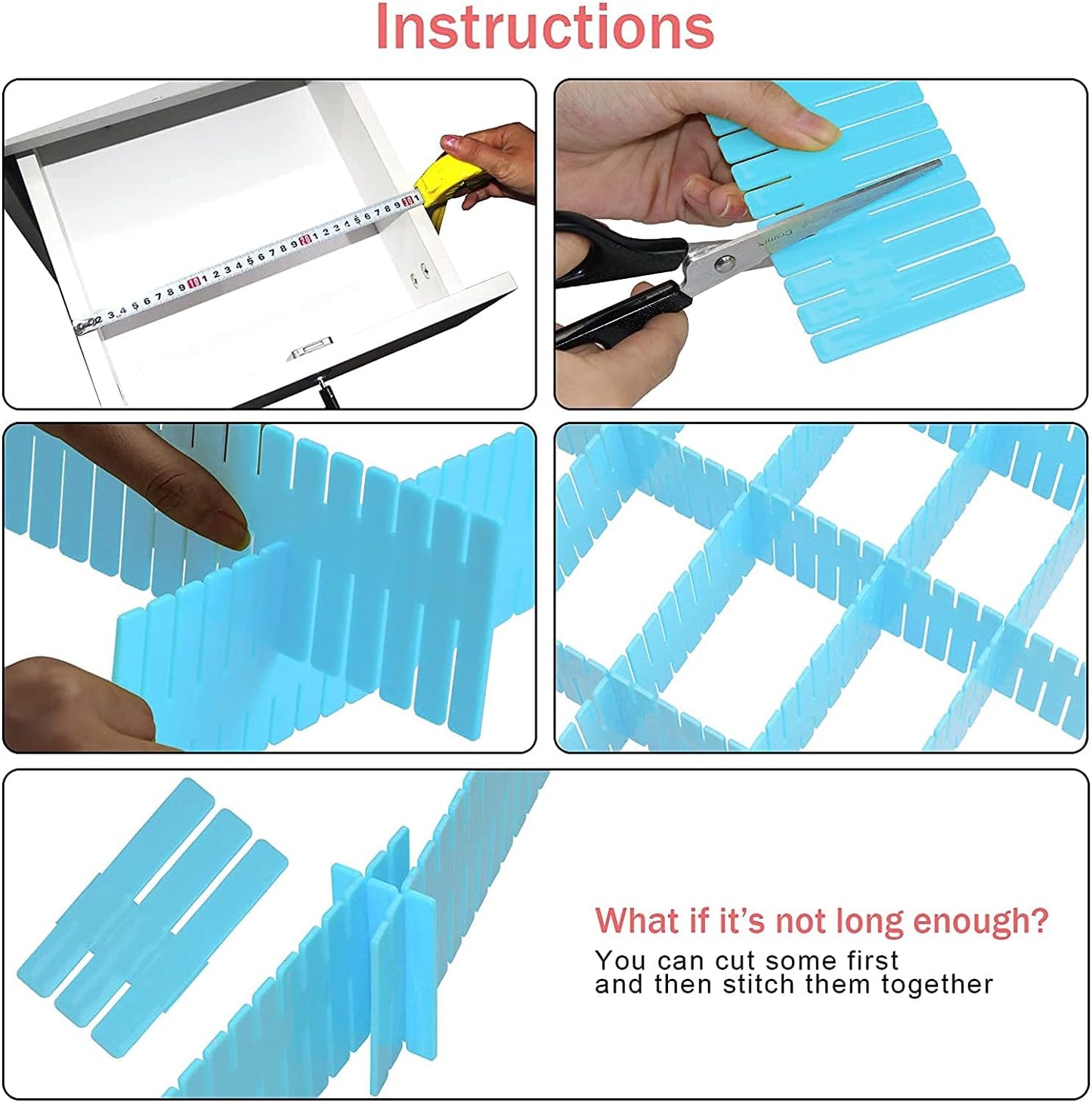 40Pcs Drawer Dividers, Adjustable Drawer Organizer for Socks, Underwear, Makeup, Can Help Tidy Kitchen, Bedroom, Dresser White