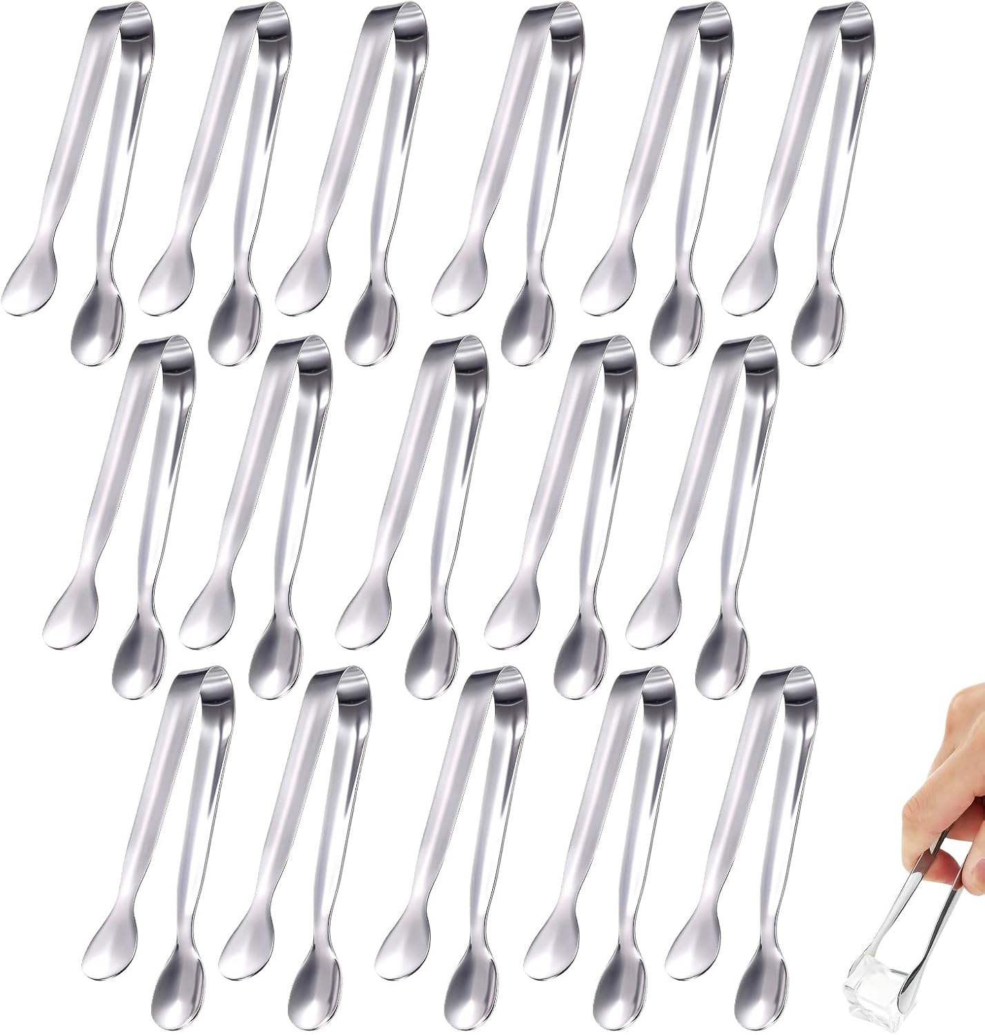 16 Pack Mini Sugar Tongs Stainless Steel Mini Serving Tongs Appetizer Tongs for Candy Buffet, Tea Party, Wedding Ice Tongs for Small Foods, Ice Cubes, Canapés