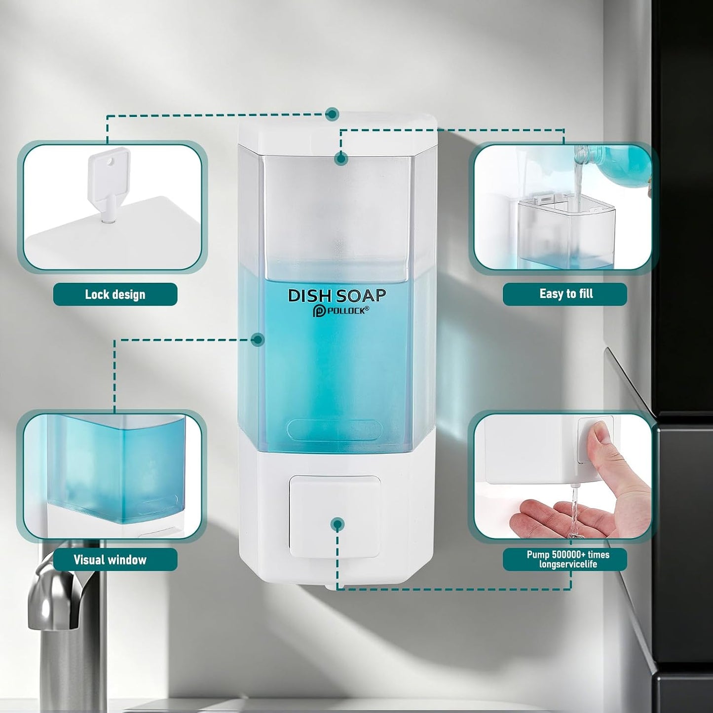 Pollock Shampoo and Conditioner Dispenser,Black 3 Chamber * 500ML | Shower Soap Dispenser Wall Mounted, Body Wash Dispenser No Drill,Refillable Shower Dispenser for Bathroom,Hotel,Public Place