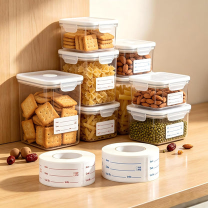 1000 PCS Food Labels for Food Containers with Wooden Holder | Keep food fresh and organized with easy to read labels for dates contents meal prep and freezer or pantry storage