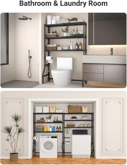 Over The Toilet Storage Rack with Expandable 3-Tier Adjustable Height & Width (22"-38") Bathroom Organizer Shelves Space Saver Above Toilet Over Washer and Dryer Shelf for Laundry Room