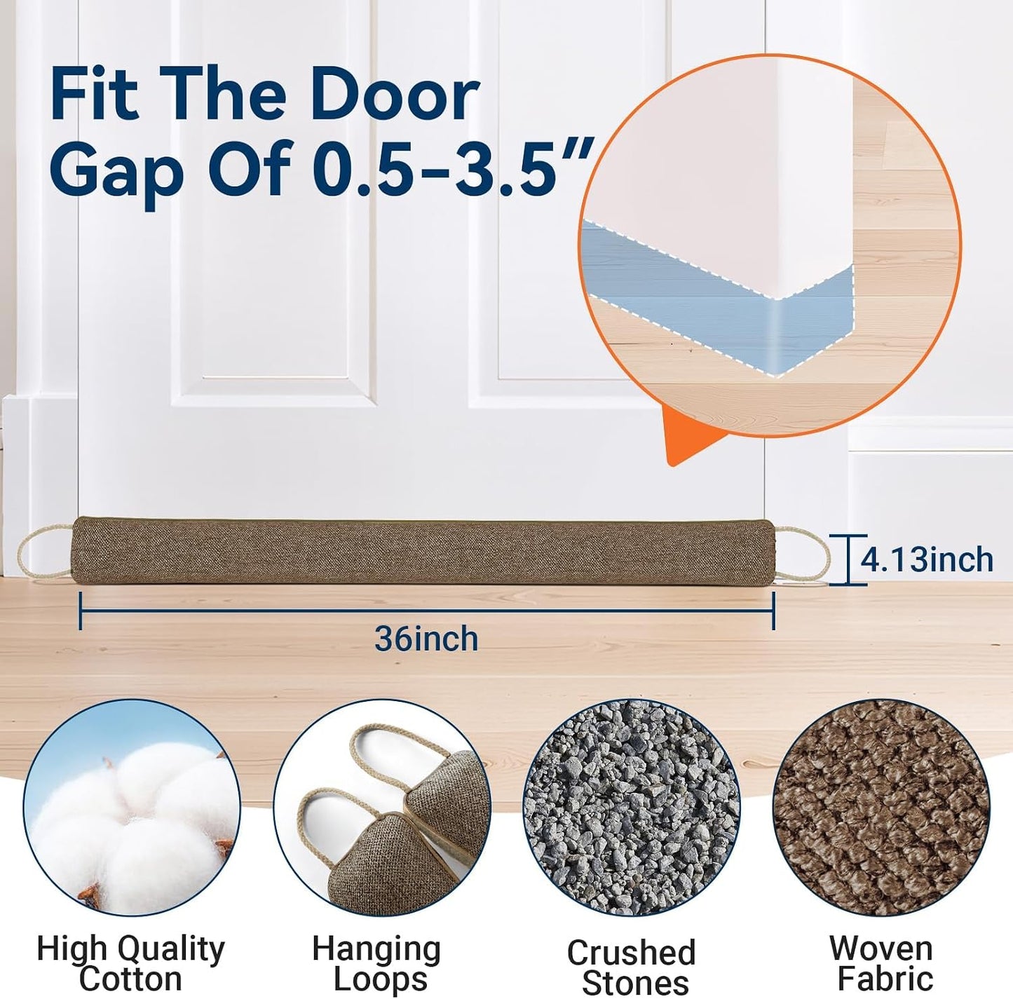 Door Draft Stopper, Heavy Duty Under Door Draft Blocker, Grey | 36’’ Weighted Door Seal, Gap Filler, Door Bottom, For Noise Light Cold Air, with Adhesive Strips, Bedroom Office Kitchen Home