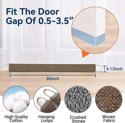 Door Draft Stopper, Heavy Duty Under Door Draft Blocker, Grey | 36’’ Weighted Door Seal, Gap Filler, Door Bottom, For Noise Light Cold Air, with Adhesive Strips, Bedroom Office Kitchen Home