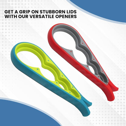 Gadgetime USA 4 in 1 Jar and Bottle Opener -(2 pack) Non-slip, Kitchen tool - Easy to Use Multifunctional for Weak Hands Seniors, or Arthritis - (Blue and Red)