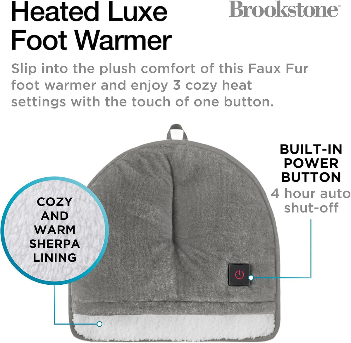 Brookstone Electric Foot Warmer with 4 Heat Settings, Sherpa Lined