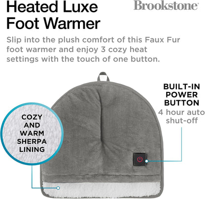 Brookstone Electric Foot Warmer with 4 Heat Settings, Sherpa Lined