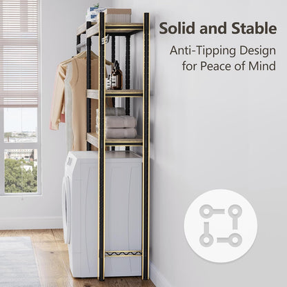 IDEALHOUSE Laundry Room Organization and Storage,5 Tier Wood Over The Washer and Dryer Storage Shelf with Drying Clothes Racks,Space Saver Heavy Duty Bathroom Laundry Shelf for Home Storage and Decor