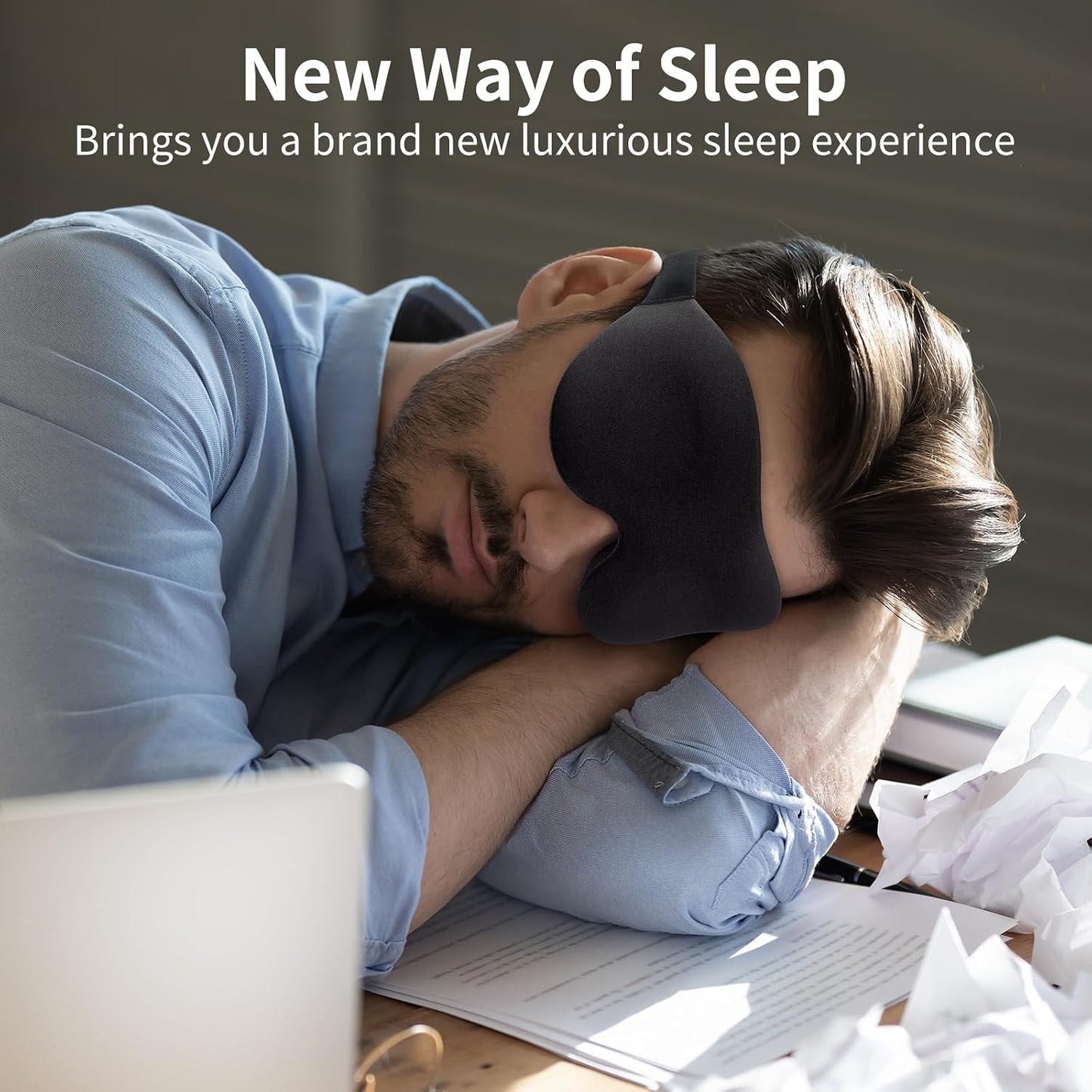 NEWVANGA Sleep Mask for Back and Side Sleeper, Travel Eye Cover, Blue | Block Out Light, 3D Night Blindfold, Zero Pressure Breathable, Lightweight Sleeping Eye Mask, Flight Naps shift Work Yoga