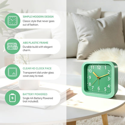 Loud Alarm Clock for Heavy Sleepers, 4.5" Simple Square Analog Alarm Clocks with Silent Movement Battery Operated Easy-to-Read Dial, Plastic Small Desk Clock for Bedroom Teens Seniors, Black