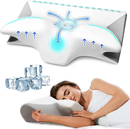 Cervical Pillow for Neck Pain Relief, Cooling Contour Memory Foam Pillows Support Odorless Ergonomic Neck Pillow Adjustable Orthopedic Bed Pillow for Side Back Stomach Sleeper with Pillowcase,Snow