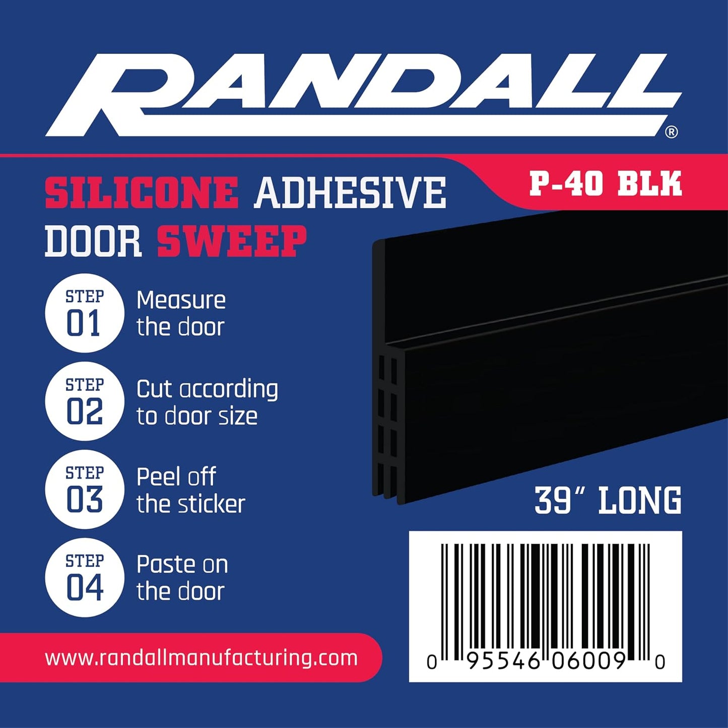 Adhesive Backed Door Draft Stopper – Silicone Under Door Sweep for Interior & Exterior Doors, Noise & Air Insulation, Self Stick Weather Stripping Door Seal, 2" W x 39" L (White) by Randall Mfg