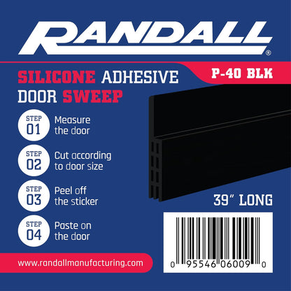 Adhesive Backed Door Draft Stopper – Silicone Under Door Sweep for Interior & Exterior Doors, Noise & Air Insulation, Self Stick Weather Stripping Door Seal, 2" W x 39" L (White) by Randall Mfg