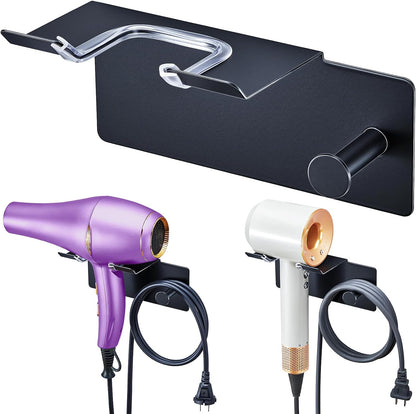 Hair Dryer Holder Wall Mounted, Blow Dryer Holder Adhesive, Metal Hairdryer Holder for Bathroom, Hair Tool Organizer with Plug&Cord for Cabinet Bathroom Bedroom Barber Shops (Rose Gold)