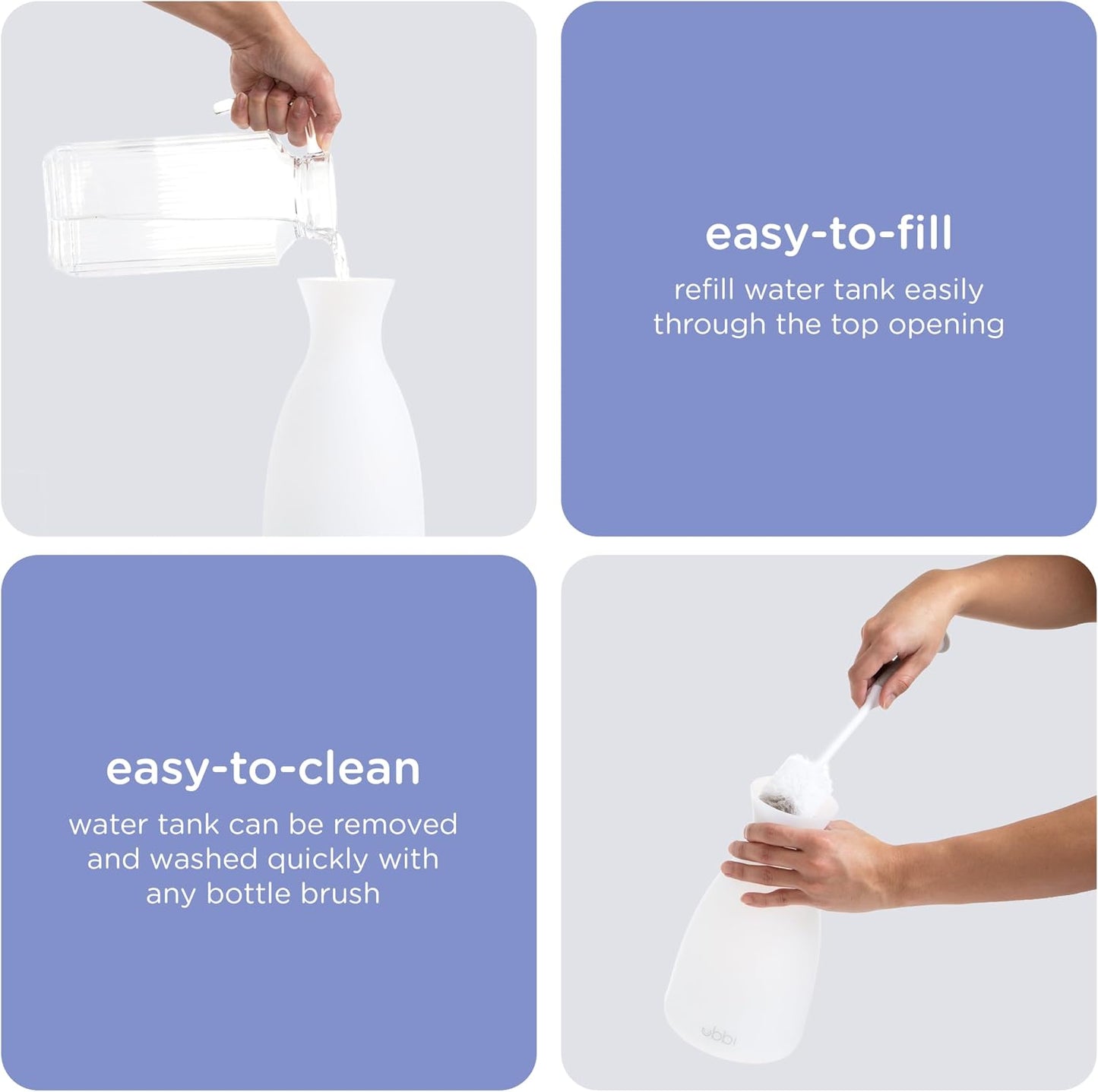 Ubbi Ultrasonic Humidifier, Easy Top-Fill Design | Adjustable Mist Control, Whisper-Quiet 25dB, Soft Night Light Glow for Nursery & Bedroom, Easy to Clean, Auto Shut-Off