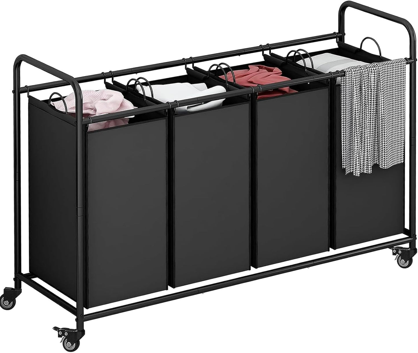 LINZINAR 3 Section Laundry Hamper, Black Laundry Basket 135L Laundry Sorter | Laundry Room Organization with Heavy Duty Rolling Lockable Wheels and Removable Bag, Bedroom Laundry Cart for Clothes Storage
