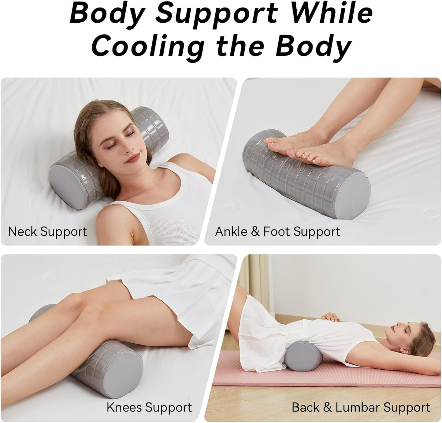 Cervical Roll Pillow with Cooling Gel Cover, Cooling Gel Memory Foam for Hot Sleepers, Small Neck Roll Pillow, Neck Round Pillow for Sleeping, Cylinder Bolster Pillow for Bed, Legs and Back