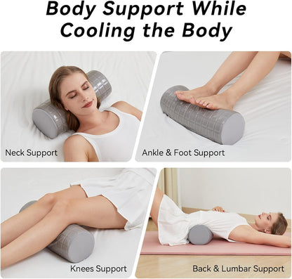 Cervical Roll Pillow with Cooling Gel Cover, Cooling Gel Memory Foam for Hot Sleepers, Small Neck Roll Pillow, Neck Round Pillow for Sleeping, Cylinder Bolster Pillow for Bed, Legs and Back