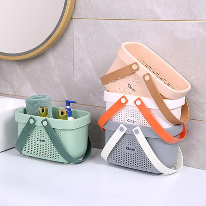 JiatuA Plastic Storage Basket with Handle Portable Shower Caddy Tote Organizer Basket Bin for Bathroom Kitchen Dorm Room Bedroom, Green | Sturdy Drainage Large Capacity Organizer Basket with Silicone Handles for Bathroom Kitchen Bedroom College Dorm