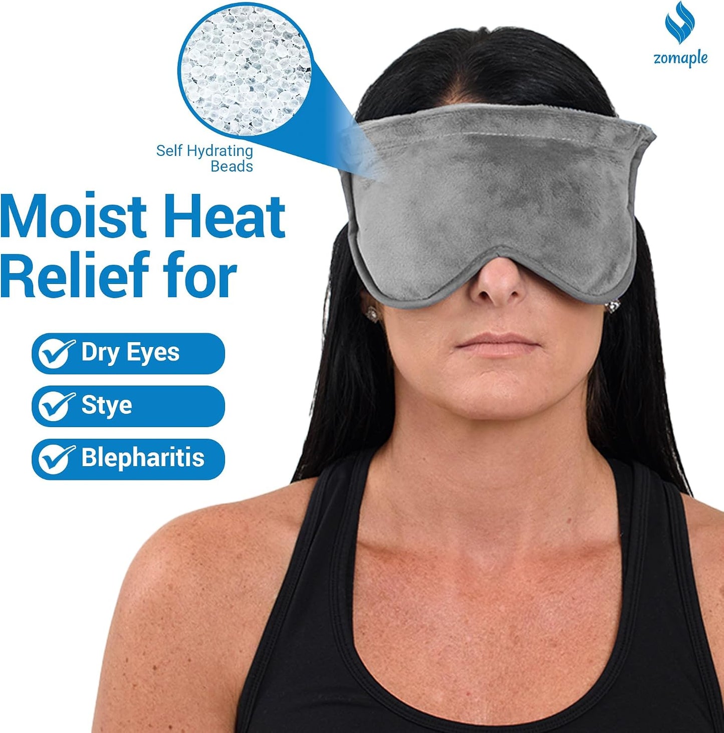 ZOMPALE Heated Eye Mask for Dry Eyes – Microwavable Moist Heat Eye Compress – Warm Compress for Eyes, Eye Strain & Stye Relief – Adjustable Strap, Washable Plush Cover, Reusable Eye Mask for Sleep