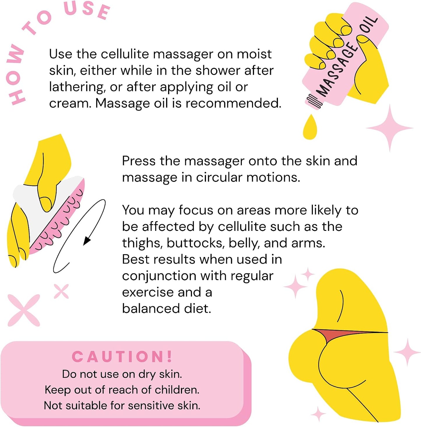 Scala Cellulite Massager Silicone, Bath Scrubber for Smoother Skin Pink | Silicone nodules exfoliate, cellulite remover, body massager Tool, exfoliator, fat roller use with creams and Oils