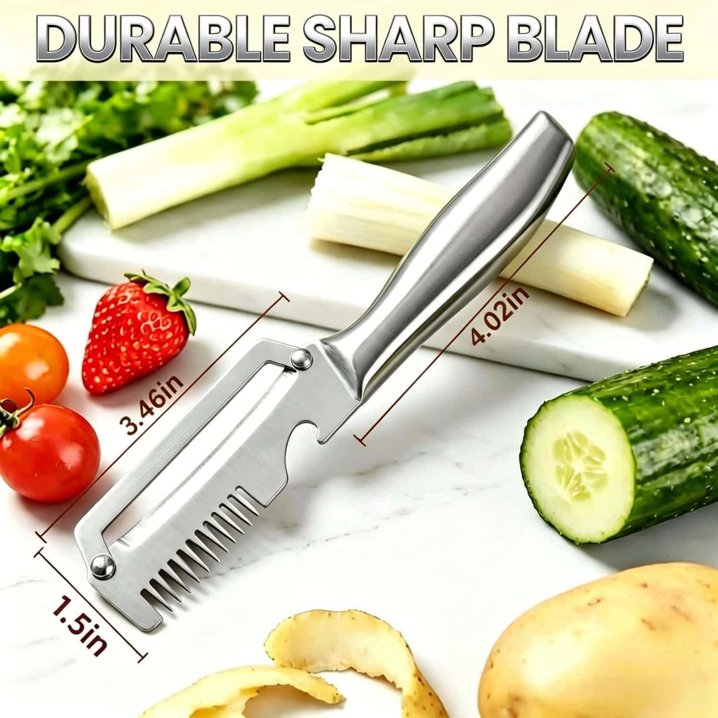 Premium Vegetable Peeler with Wooden Handle and Bottle Opener, Multi-Functional Vegetable Peeler for Fruit Pumpkin Peeling Potato and other vegetables or fruits (1pcs)