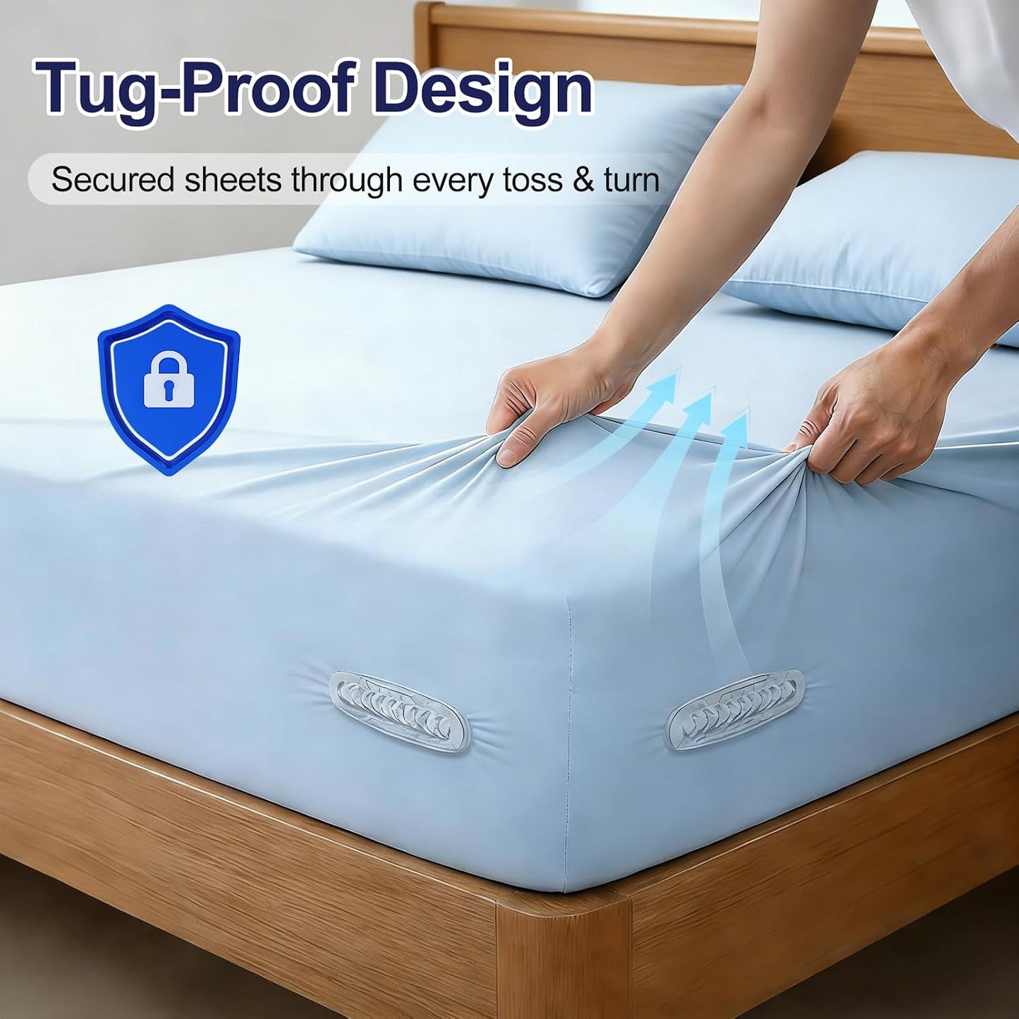 Bed Sheet Holders for Corners,New Upgrade Fitted Bed Sheet Grippers Dual-Side Lock Design, 4Pcs Heavy Duty Sheet Clips All Mattress Sizes, No More Loose Sheets, Lock Sheet Holders Keep Firm (Gray)