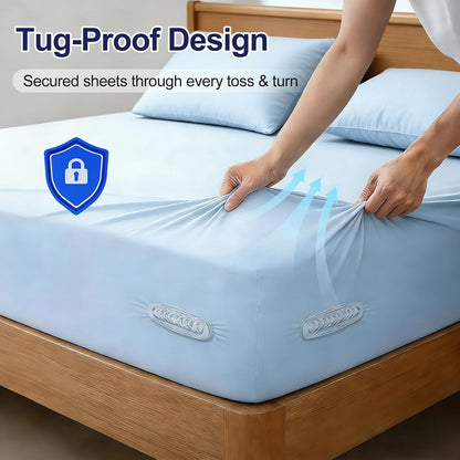 Bed Sheet Holders for Corners,New Upgrade Fitted Bed Sheet Grippers Dual-Side Lock Design, 4Pcs Heavy Duty Sheet Clips All Mattress Sizes, No More Loose Sheets, Lock Sheet Holders Keep Firm (Gray)