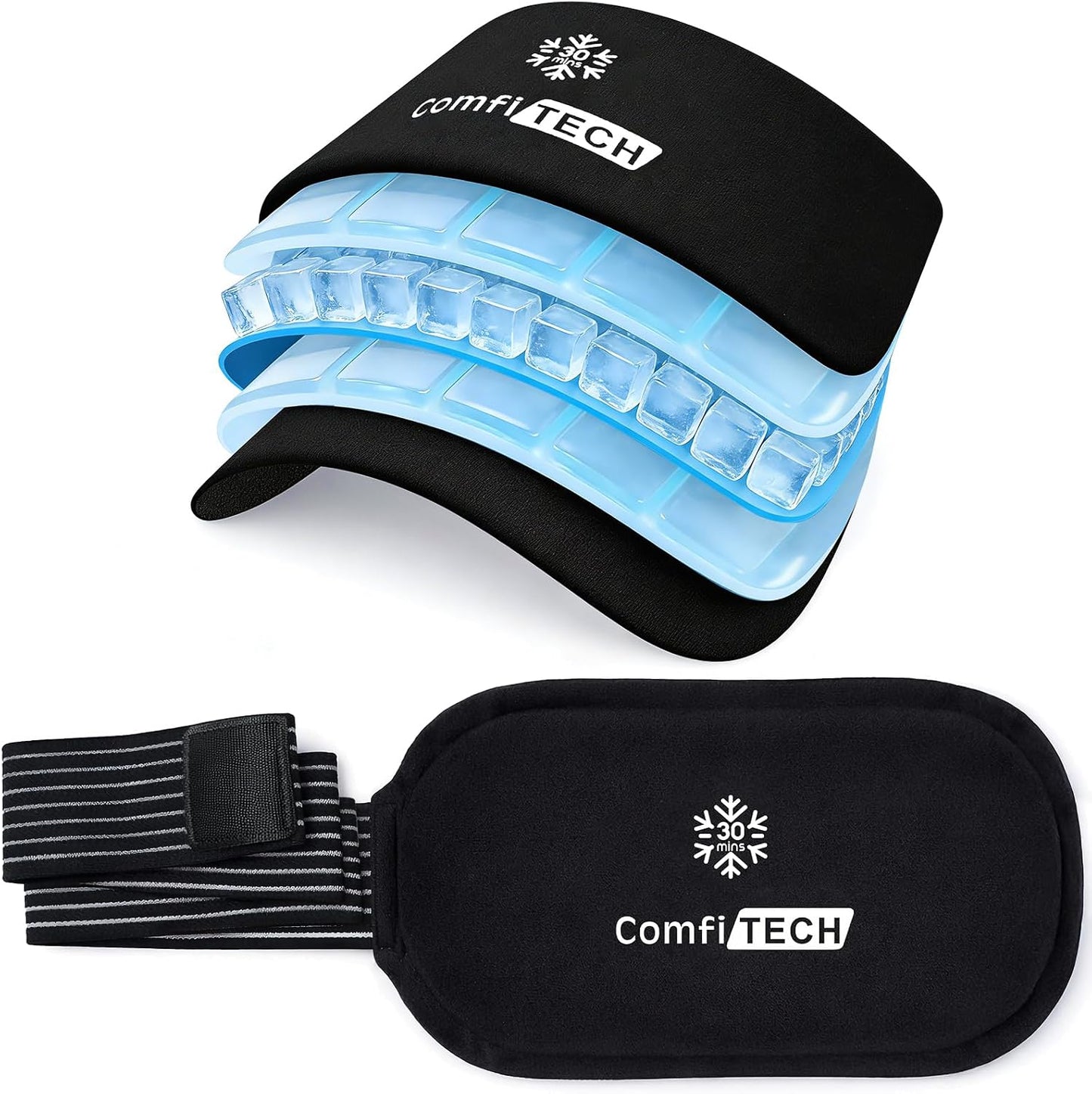 ComfiTECH Triple-Gel Soft Ice Packs with Extended 30-Min Cooling, 10"×5" | Flexible Ice Wraps with Adjustable Strap for Joint, Reusable Packs for Muscle Recovery on Knee, Back, Shoulder, Arm, Neck