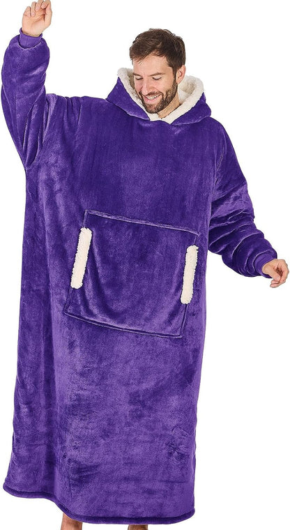 yescool Wearable Blanket Hoodie, Flannel Sherpa Fleece Blanket Sweatshirt for Adults Women Men,One Size Fits All - Colors A