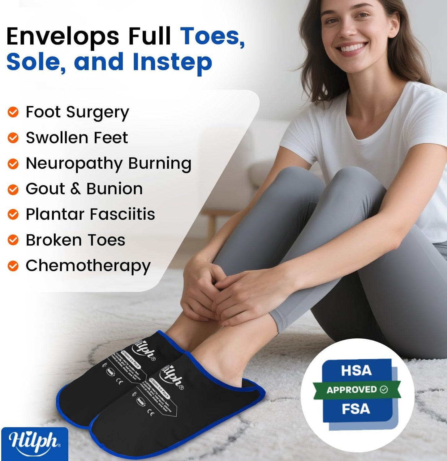 Hilph Foot Ice Pack Slippers, 1 Pair Ice Pack for Feet & Toes Pain Relief | Reusable Hot Cold Therapy for Plantar Fasciitis, Gout, Bunions, Neuropathy Relief, Surgery Recovery, HSA Eligible FSA, Blue