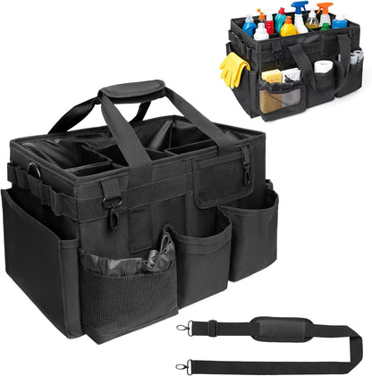 Large Cleaning Caddy Organizer, Adj Straps & Board Dividers Heavy‑Duty | Waterproof Nylon Fabric, Handle, Removable Divider, Tool Bags for Housekeepers, Car detailing, Kitchen Bathroom