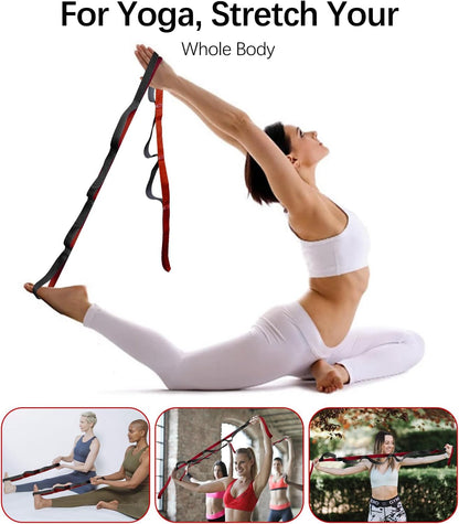 10 Loop Yoga Stretching Strap for Physical Therapy - Non-Elastic Exercise Band for Pilates, Yoga, Stretching for Women & Men