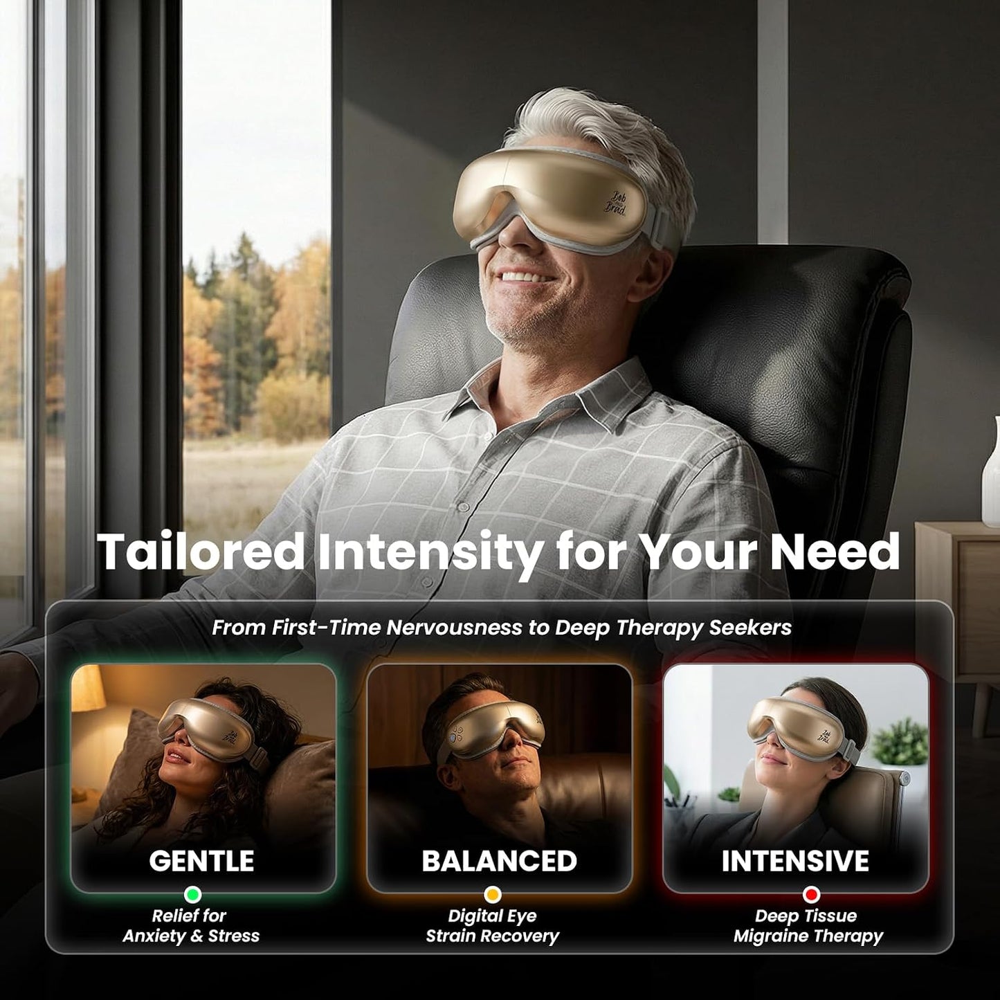 BOB AND BRAD Eye Massager with Heat FSA Eligible HSA, Birthday Gifts for Women Men Mom, Heated Eye Mask for Migraines with Music, Smart Migraine Massager for Dry Eyes Relief & Improve Sleep