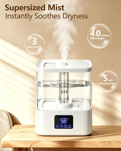 KZF Humidifiers for Bedroom, 4L Cool Mist Humidifier for Large Room, Black