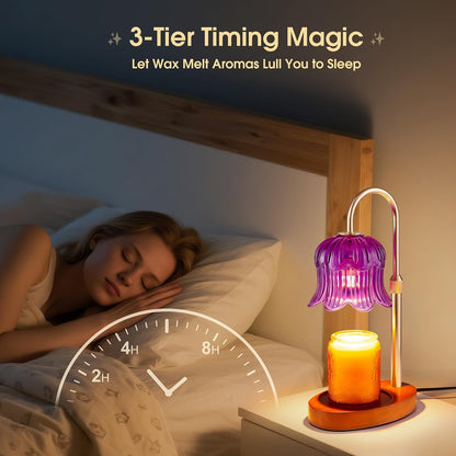 Candle Warmer Lamp Adjustable Timer - Electric Flower Glass Candles Light