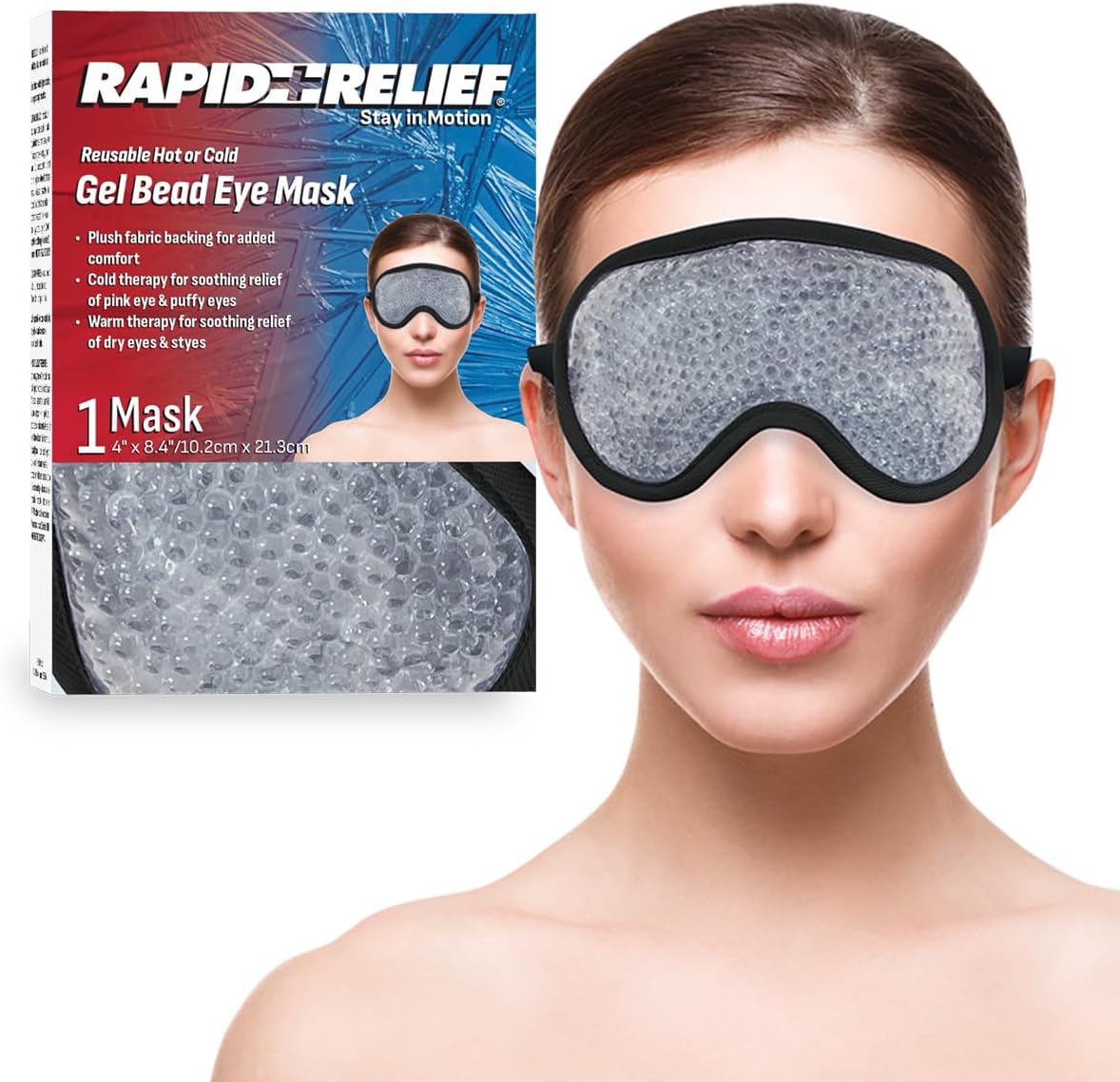 Rapid Relief Reusable Hot or Cold Gel Bead Eye Mask, Flexible Fit