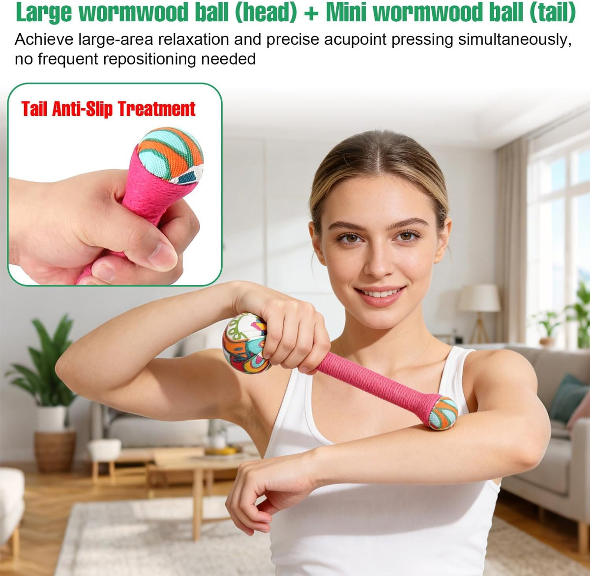 2PCS Herbal Wormwood Lymphatic Drainage Anti Slip Manual Massage Hammer Longer Handle Back Massager for Shoulder, Neck & Muscle Pain Relief (Rose Red/Dark Blue)