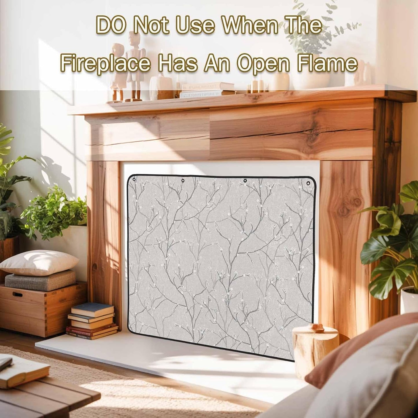 Magnetic Fireplace Cover White Vines Fireplace Screen Decorative Flowers Leaves Tree Branches Insulation Fireplace Blocker Blanket Save Energy Fireplace Draft Stopper Covers for Living Room 39x32 Inch