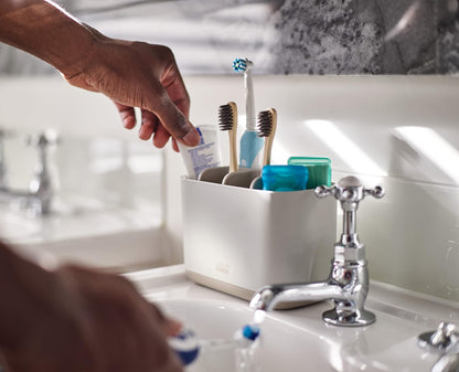 Joseph Joseph Easy-Store - Compact Toothbrush Holder Caddy Bathroom Storage , Grey/White, Regular