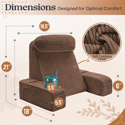Reading Pillow/Backrest Pillow with Arms, Cup Holder & Phone Pocket
