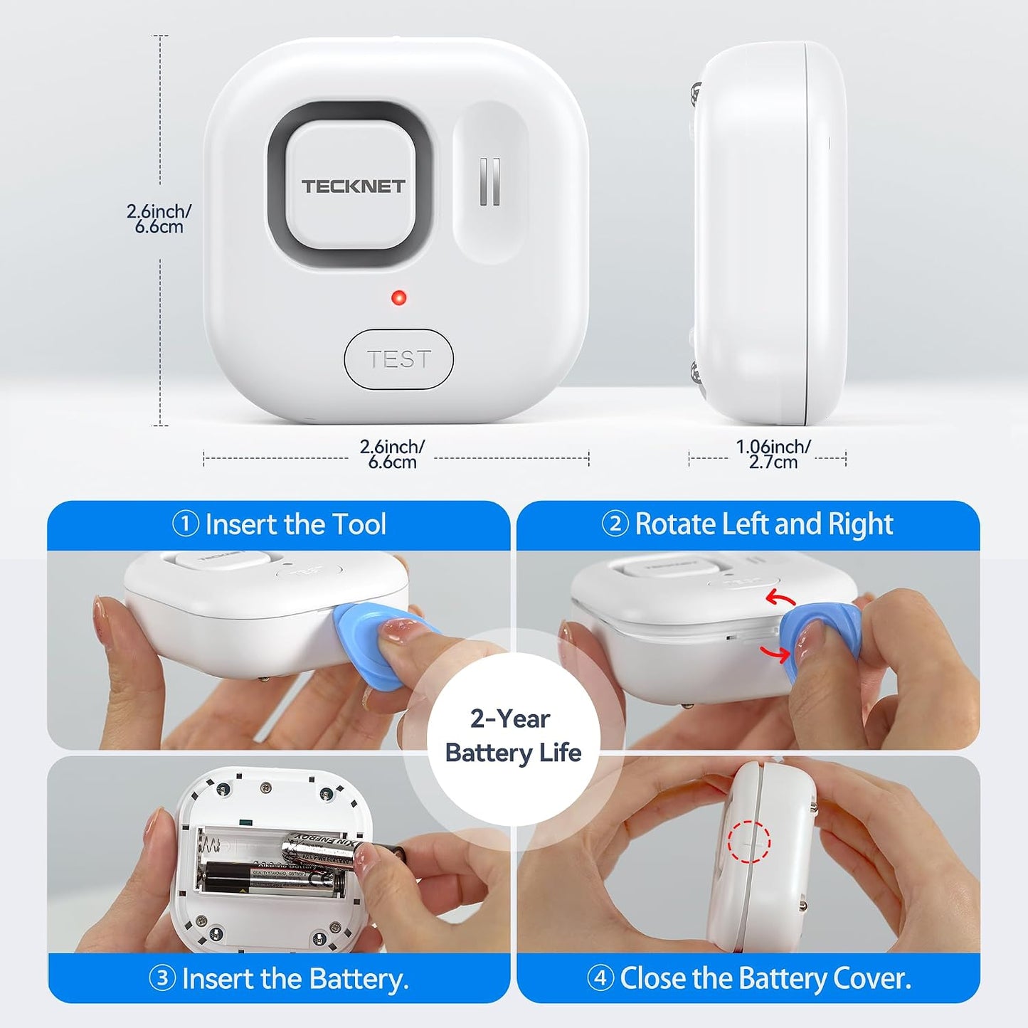 TECKNET WiFi Water Leak Detectors, Leak & Drip Alert with APP Push and Sound Alarm, Smart Water Sensor with 120dB Adjustable Alarm, for Home Kitchen Bathroom Basement (2 Pack, Battery Included)