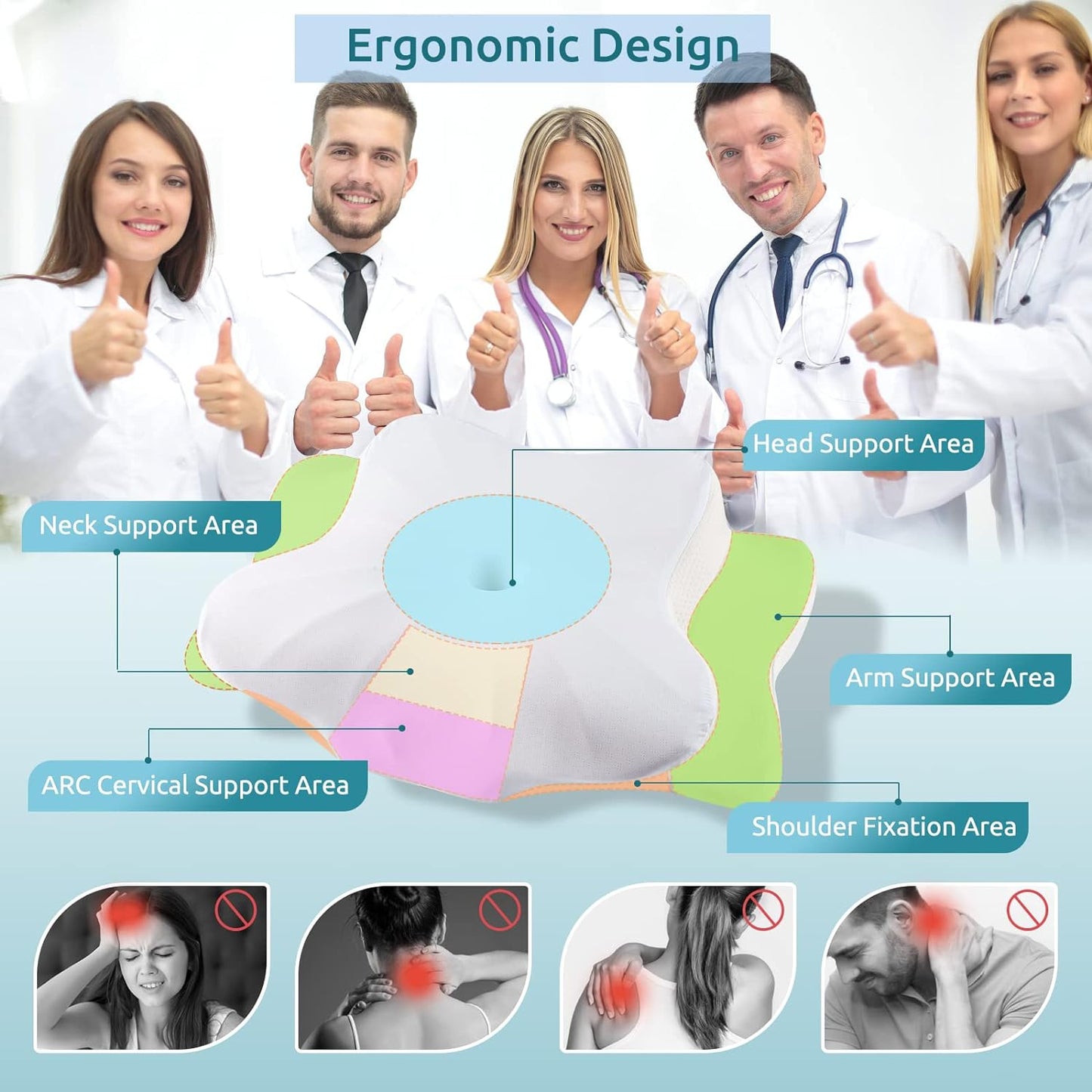 DONAMA Contour Cervical Neck Pillow for Neck Pain Relief | Queen,Ergonomic Dual-Height,Odorless Memory Foam,Side/Back/Stomach Sleepers,Cooling Hypoallergenic Cover,OEKO-TEX Certified