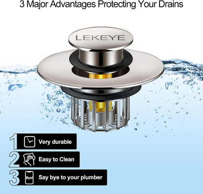 LEKEYE Tub Stopper | Shower Drain Hair Catcher | Pop-up Drain Stopper with Strainer | Bathroom Bathtub Plug | Drain Protector for 1-1/2 to 1-3/4" Bath Drain Hole