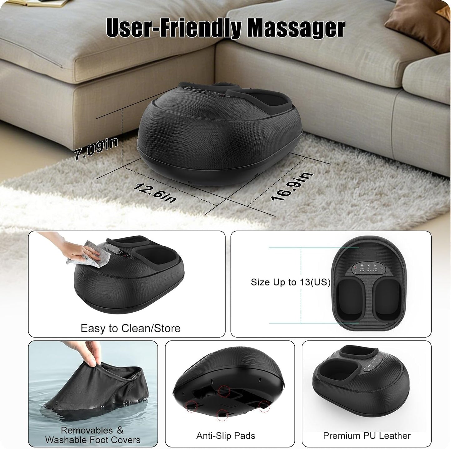 Shiatsu Foot Massager Machine with Heat : Deep Kneading Foot Massage with Vibration & Compression for Plantar Fasciitis & Neuropathy Pain Relief, Deep Tissue Foot Massager